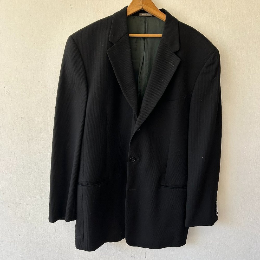 Calvin Klein Wool Sport Coat Mens 42L Blazer Jacket Black‎ Pockets Made in USA